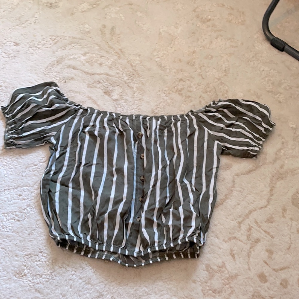 Off the shoulder green shirt